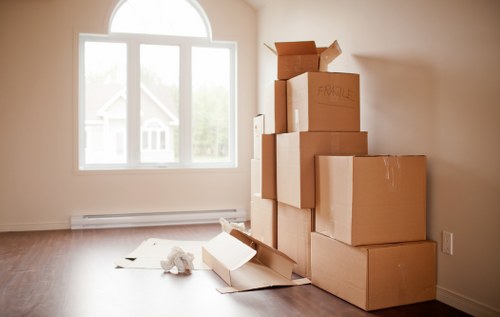 Furniture and boxes prepared for a flat move in Edgware