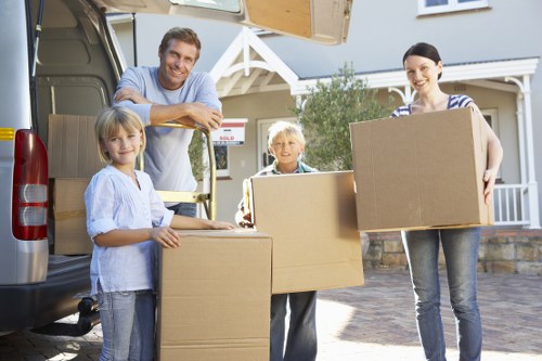 Business relocation preparation checklist with boxes and labelled equipment