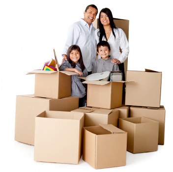 Securely arranged boxes and furniture inside a moving van